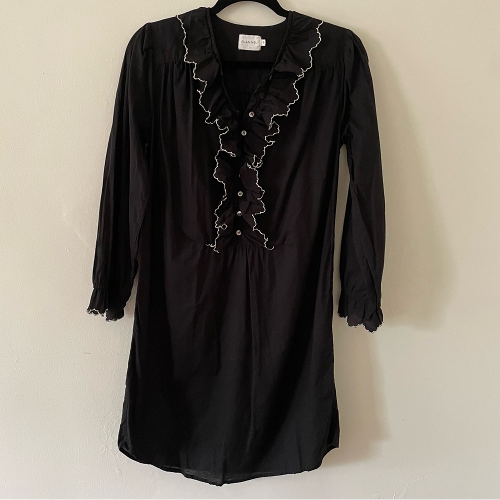 Flannel Australia Black Cotton Ruffle Dress